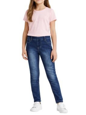 Girls Jeggings Size L 10-12 Dark Wash Skinny Stretch Denim Wonder Nation